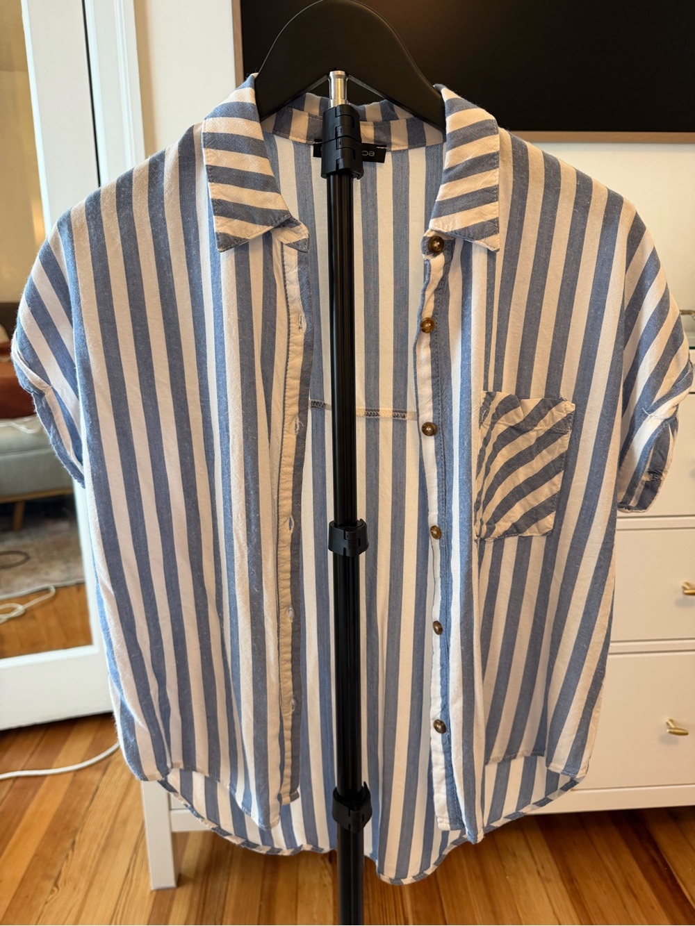 Moa Moa Blue and White Vertical Stripe Shirt